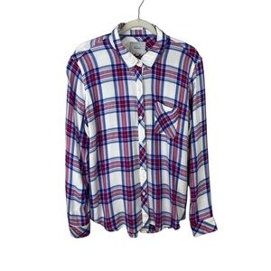 Rails Hunter White Azure Scarlet Plaid Button Down Shirt